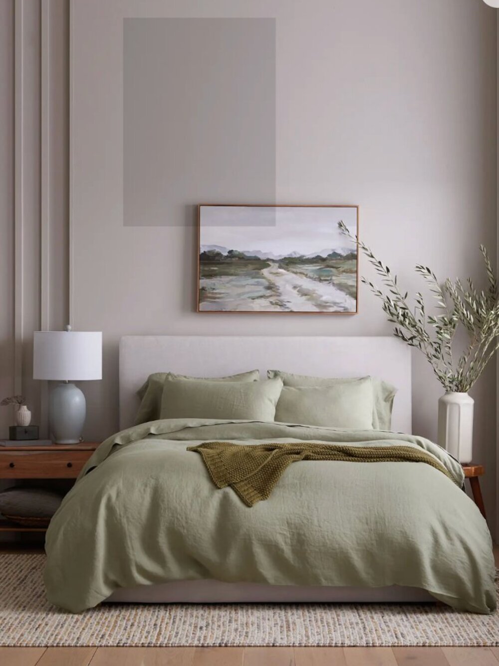 Quince European Linen Duvet Cover Set, Queen / Full in Willowleaf/Green (flaw) - Picture 5 of 9